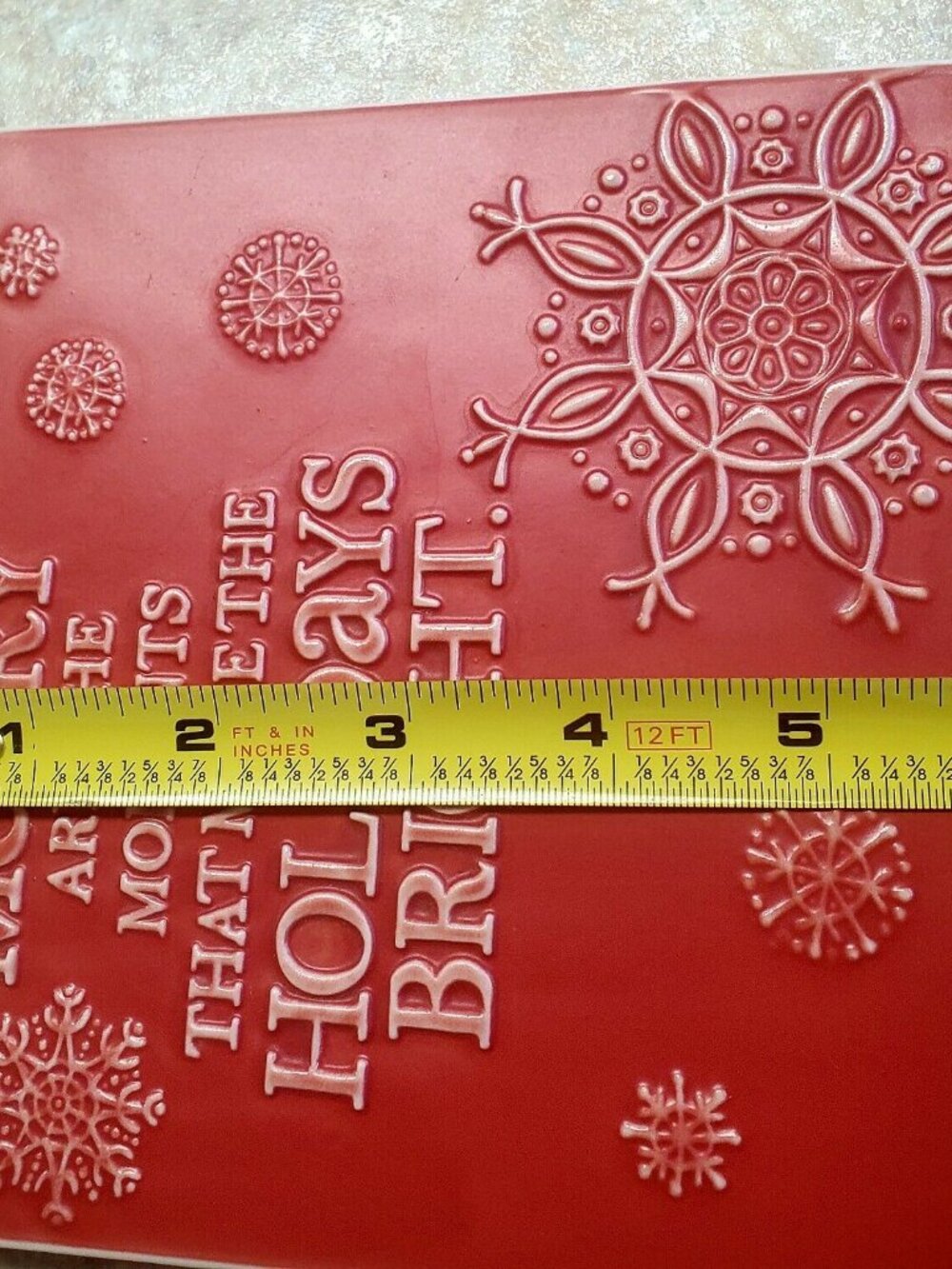 Hallmark Christmas Red Trivet embossed snowflake 6” ceramic tile Merry Moments - Picture 6 of 7